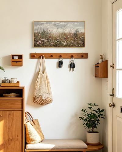 KUVIOKE Vintage Landscape Framed Wall Art Meadow Wildflower Field Wall Prints Classic Retro Farmhouse Rustic Decorations for Living Room Bedroom 8x16in Natural Framed - Image 3