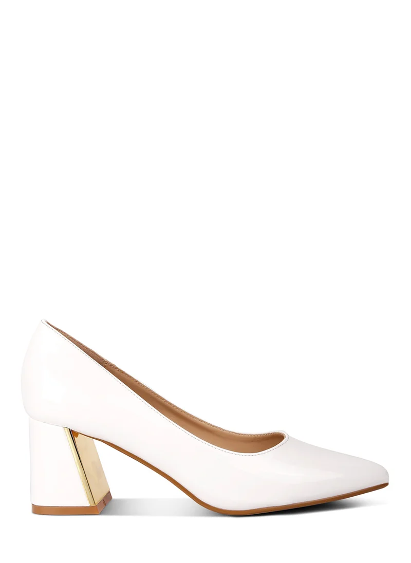 London Rag White Metallic Accent Block Heel Pumps