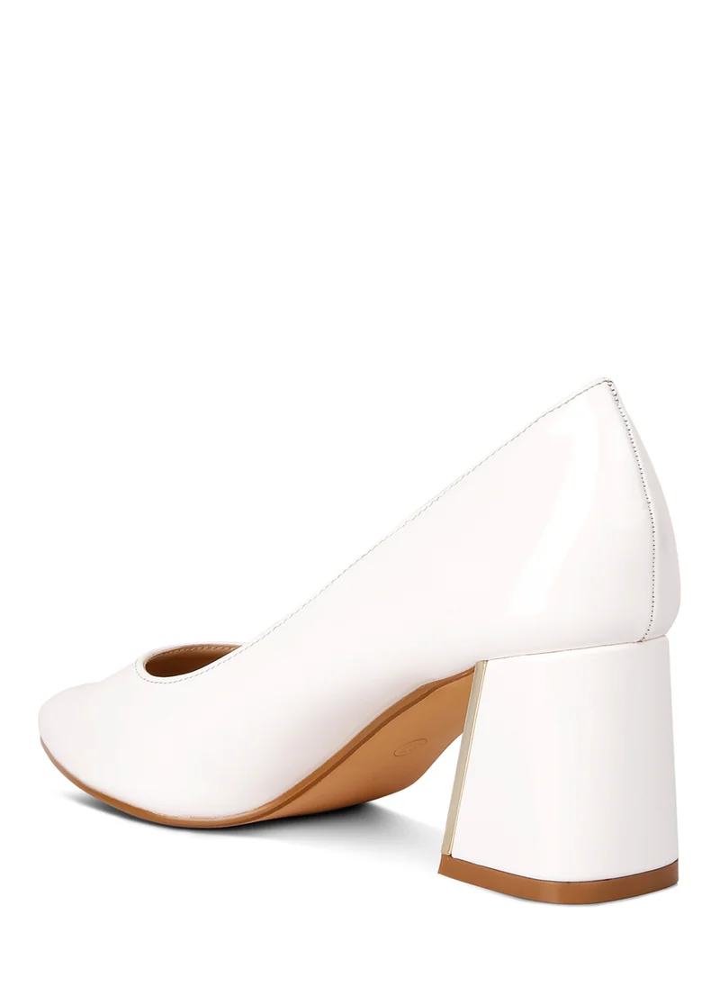 London Rag White Metallic Accent Block Heel Pumps
