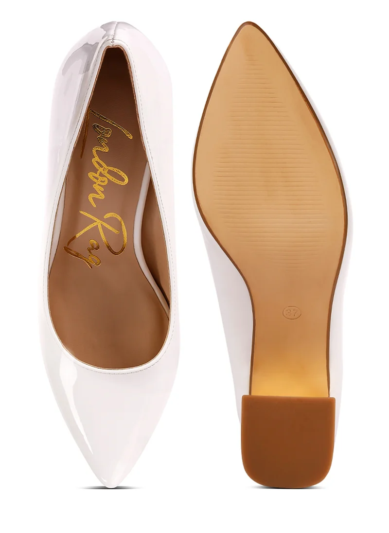 London Rag White Metallic Accent Block Heel Pumps