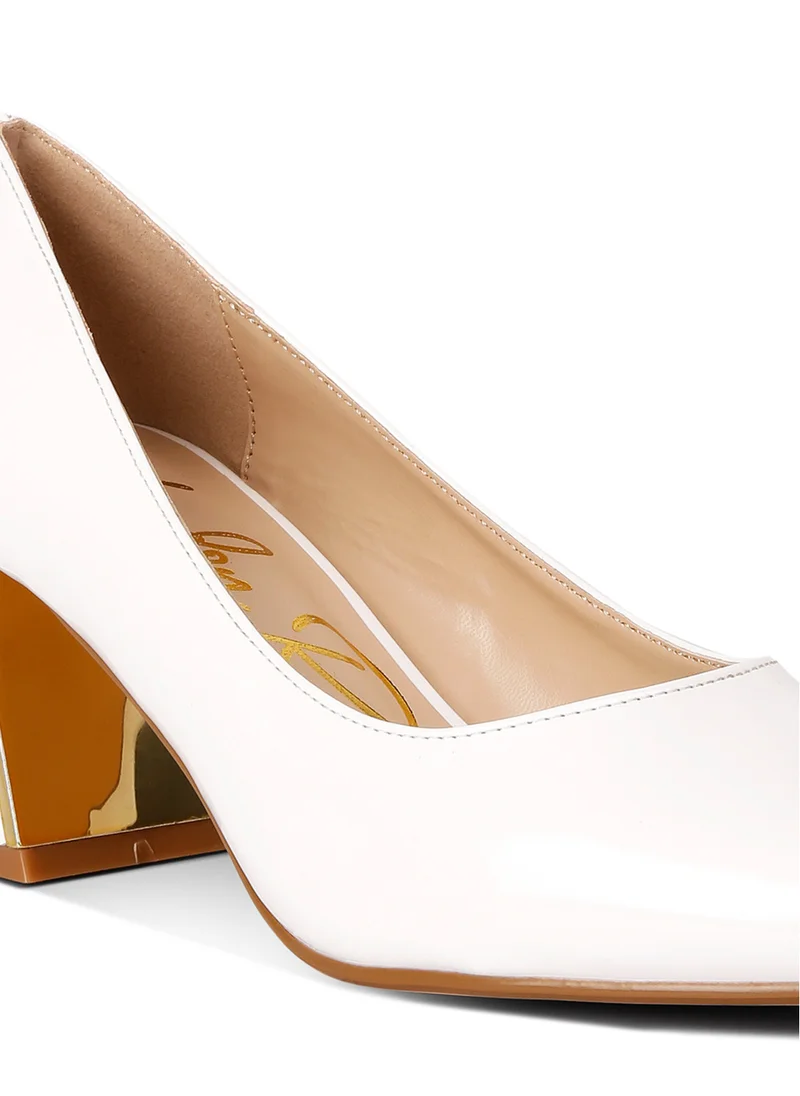 London Rag White Metallic Accent Block Heel Pumps