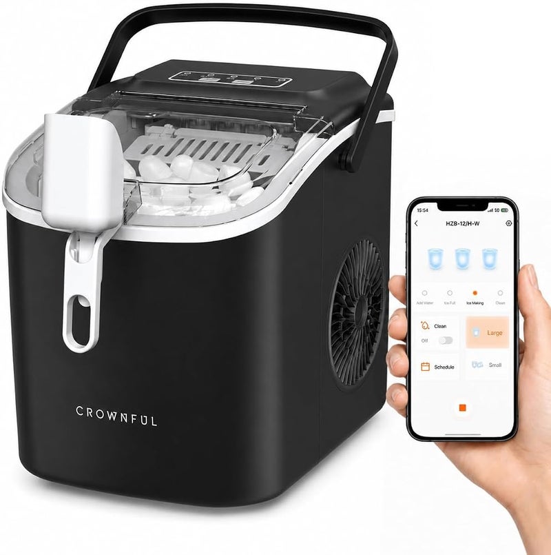 CROWNFUL Smart Countertop Ice Maker with WiFi & App Control, Schedule Fresh Bullet Ice Ready in 6 Minutes, 12 kg/24H Portable Ice Machine with Self-Cleaning, Ice Scoop and Basket for Home, Office - Image 1