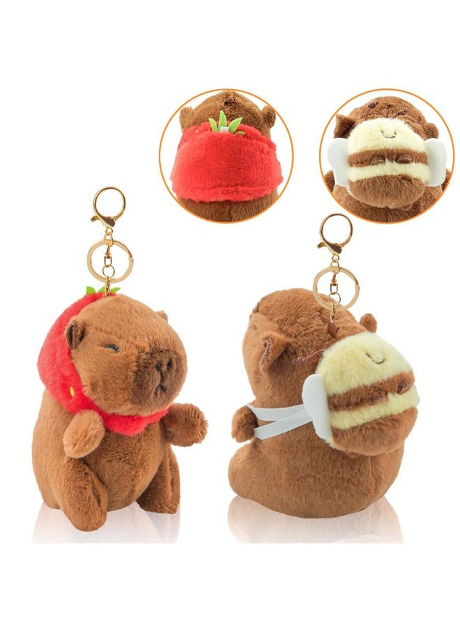 EOKPHULL Capybara Plush Keychain (Bee Bag, Strawberry Hood) - Image 1