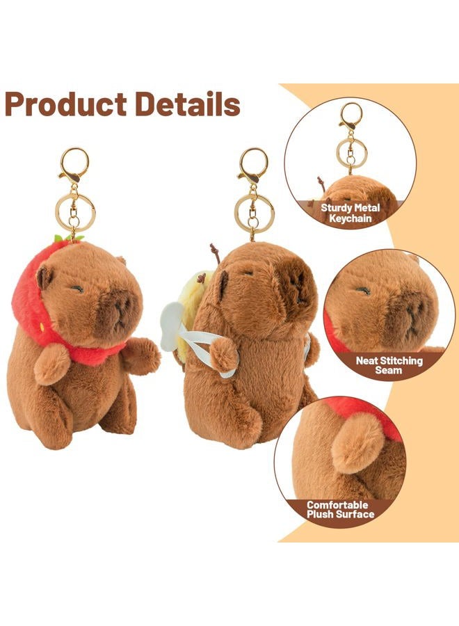 EOKPHULL Capybara Plush Keychain (Bee Bag, Strawberry Hood) - Image 4