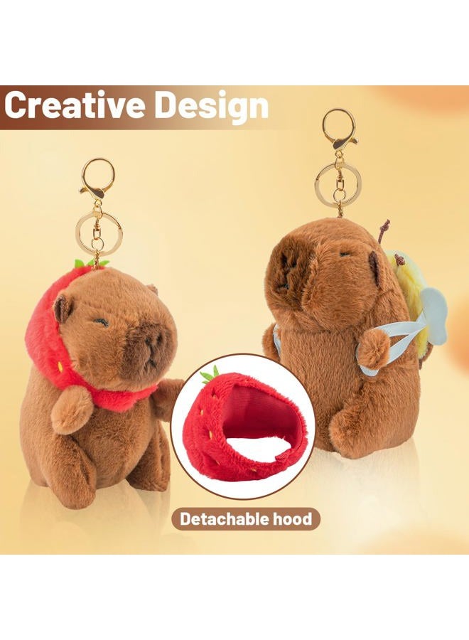 EOKPHULL Capybara Plush Keychain (Bee Bag, Strawberry Hood) - Image 3