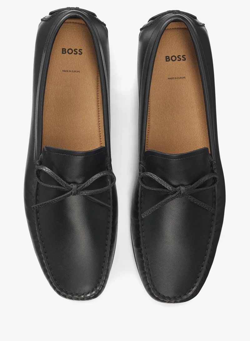 BOSS black Leather driver moccasins with bow trim for Men | Best Price UAE