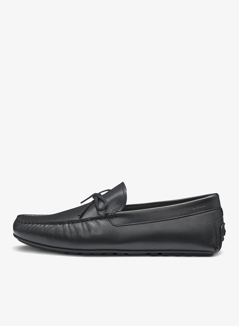 BOSS black Leather driver moccasins with bow trim for Men | Best Price UAE