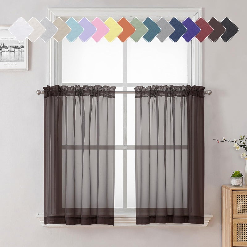 Lecloud Sheer Curtains 90 Inch Long 2 Panels  Chocolate Light Filtering Living Room Curtains Dual Rod Pocket  Airy Voile Sheer Curtain for Bedroom Large Window Treatments  Each Panel 42 X 90 Inch - Image 4
