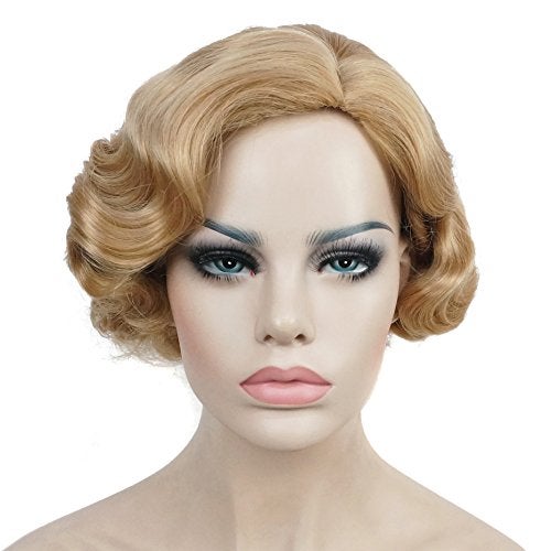 Lydell Vintage Cosplay Party Wig Light Butterscotch Short Finger Wavy Flapper Hairpiece - Image 1