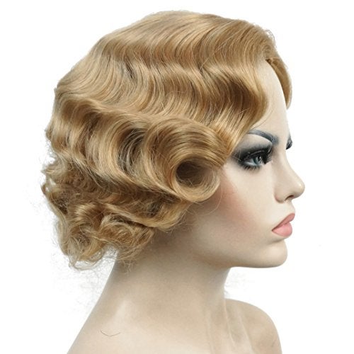 Lydell Vintage Cosplay Party Wig Light Butterscotch Short Finger Wavy Flapper Hairpiece - Image 3