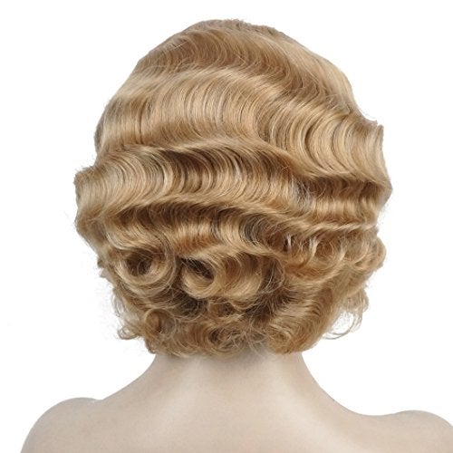 Lydell Vintage Cosplay Party Wig Light Butterscotch Short Finger Wavy Flapper Hairpiece - Image 4