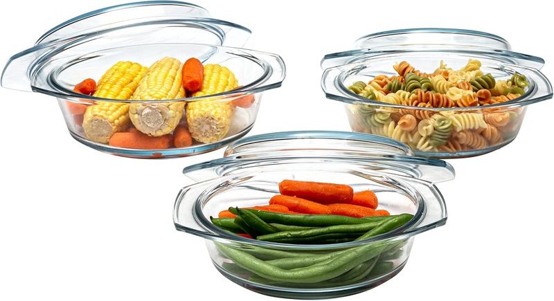 SIMAX Casserole Dish Set, Set of 3 Casserole Dish with Lid, Round Glass Cookware, Borosilicate Glass, Made In Europe 0.75 Quart, 1 Quart and 1.5 Quart Baking Dishes… - Image 1