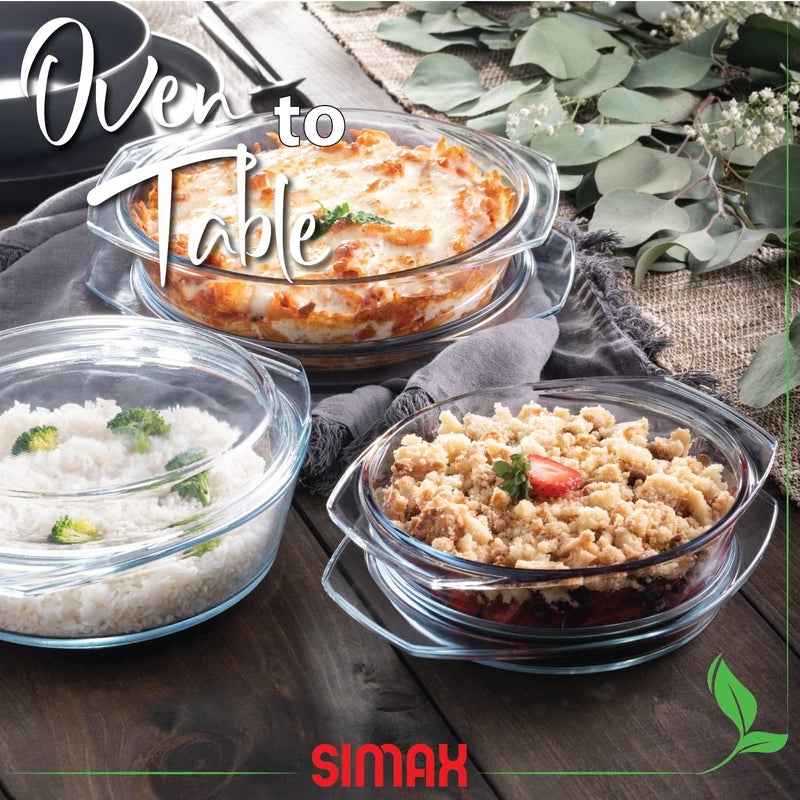 SIMAX Casserole Dish Set, Set of 3 Casserole Dish with Lid, Round Glass Cookware, Borosilicate Glass, Made In Europe 0.75 Quart, 1 Quart and 1.5 Quart Baking Dishes… - Image 4