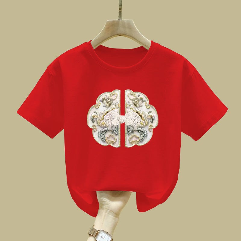 2394# Cotton Short-Sleeved Breathable T-Shirt For Boys And Girls Simple Summer Children'S Printed T-Shirt - Image 1