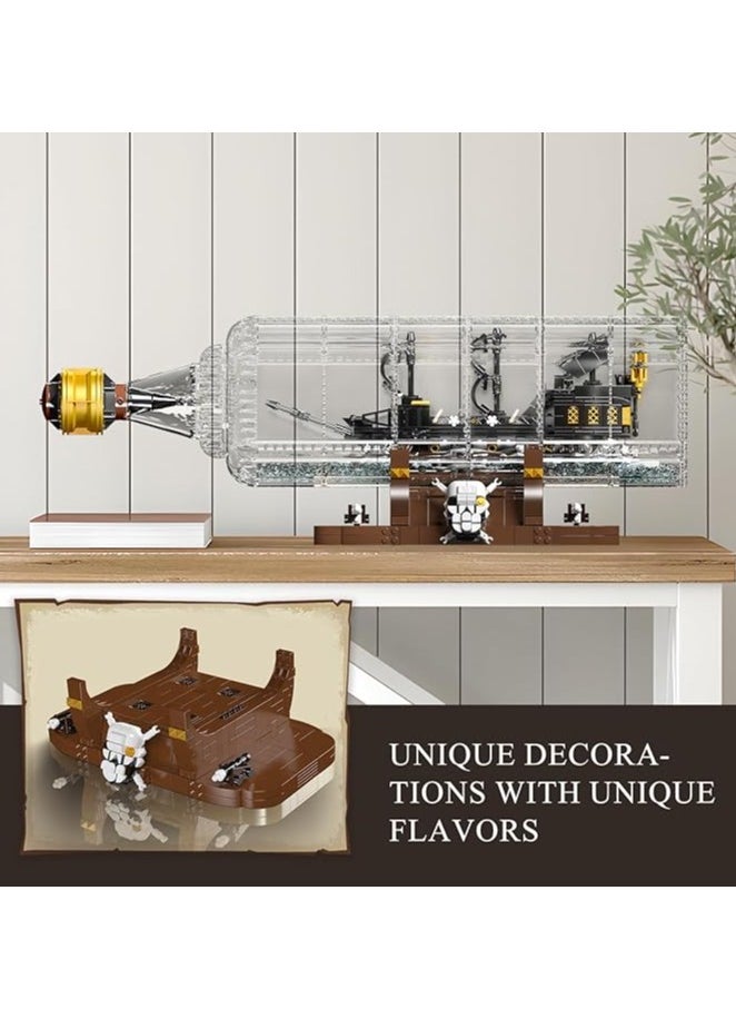 mould king 10065 Educational Drift Bottle with Black Pearl Ship Building Blocks Set, Pirate Ship in Bottle Model Building Kit with Display Stand, Collectible Bottle Toy for Boys Girls Adults (2206 Pieces)  - Image 5