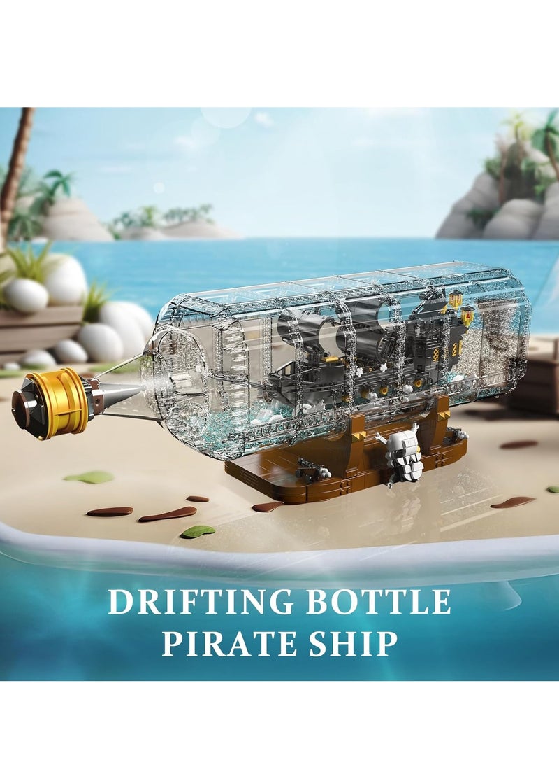 mould king 10065 Educational Drift Bottle with Black Pearl Ship Building Blocks Set, Pirate Ship in Bottle Model Building Kit with Display Stand, Collectible Bottle Toy for Boys Girls Adults (2206 Pieces)  - Image 3