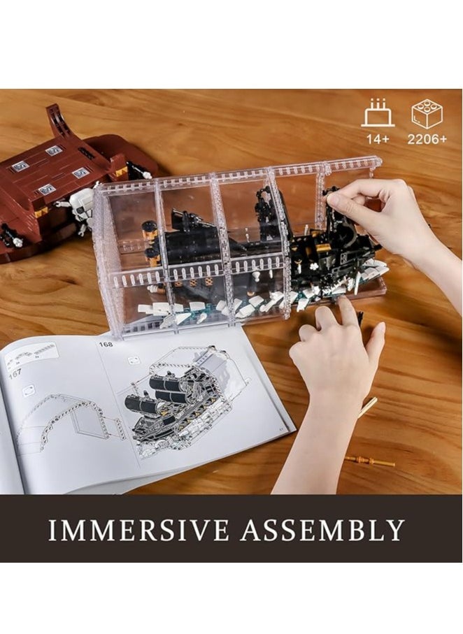 mould king 10065 Educational Drift Bottle with Black Pearl Ship Building Blocks Set, Pirate Ship in Bottle Model Building Kit with Display Stand, Collectible Bottle Toy for Boys Girls Adults (2206 Pieces)  - Image 2