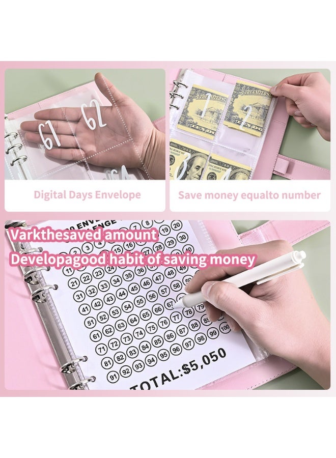 100 Envelopes Money Saving Binder A5 Savings Challenge Book Easy and Fun Way to Save Money—Pink - Image 2