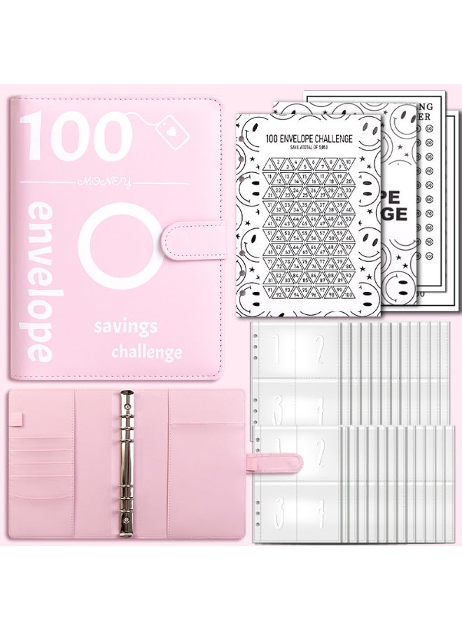 100 Envelopes Money Saving Binder A5 Savings Challenge Book Easy and Fun Way to Save Money—Pink - Image 1
