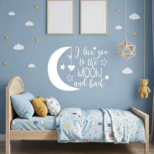BATTOO I Love You To The Moon and Back- Moon and Stars Wall Sticker Baby Nursery Wall Decor - Kids Room Wall Decal Quotes - Baby Crib Wall Decor(white, 22"WX16"H) - Image 4