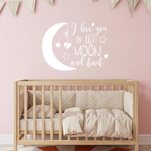 BATTOO I Love You To The Moon and Back- Moon and Stars Wall Sticker Baby Nursery Wall Decor - Kids Room Wall Decal Quotes - Baby Crib Wall Decor(white, 22"WX16"H) - Image 3