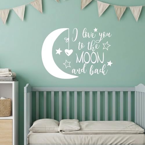 BATTOO I Love You To The Moon and Back- Moon and Stars Wall Sticker Baby Nursery Wall Decor - Kids Room Wall Decal Quotes - Baby Crib Wall Decor(white, 22"WX16"H) - Image 2