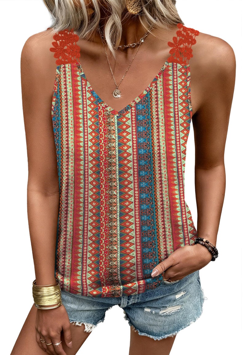 Sipaya Womens Tank Tops Sleeveless Tops for Women Flowy Loose Fit Trendy Spring Beach Vacation Clothes Camisole Valentine Shirts Red Boho XL - Image 3