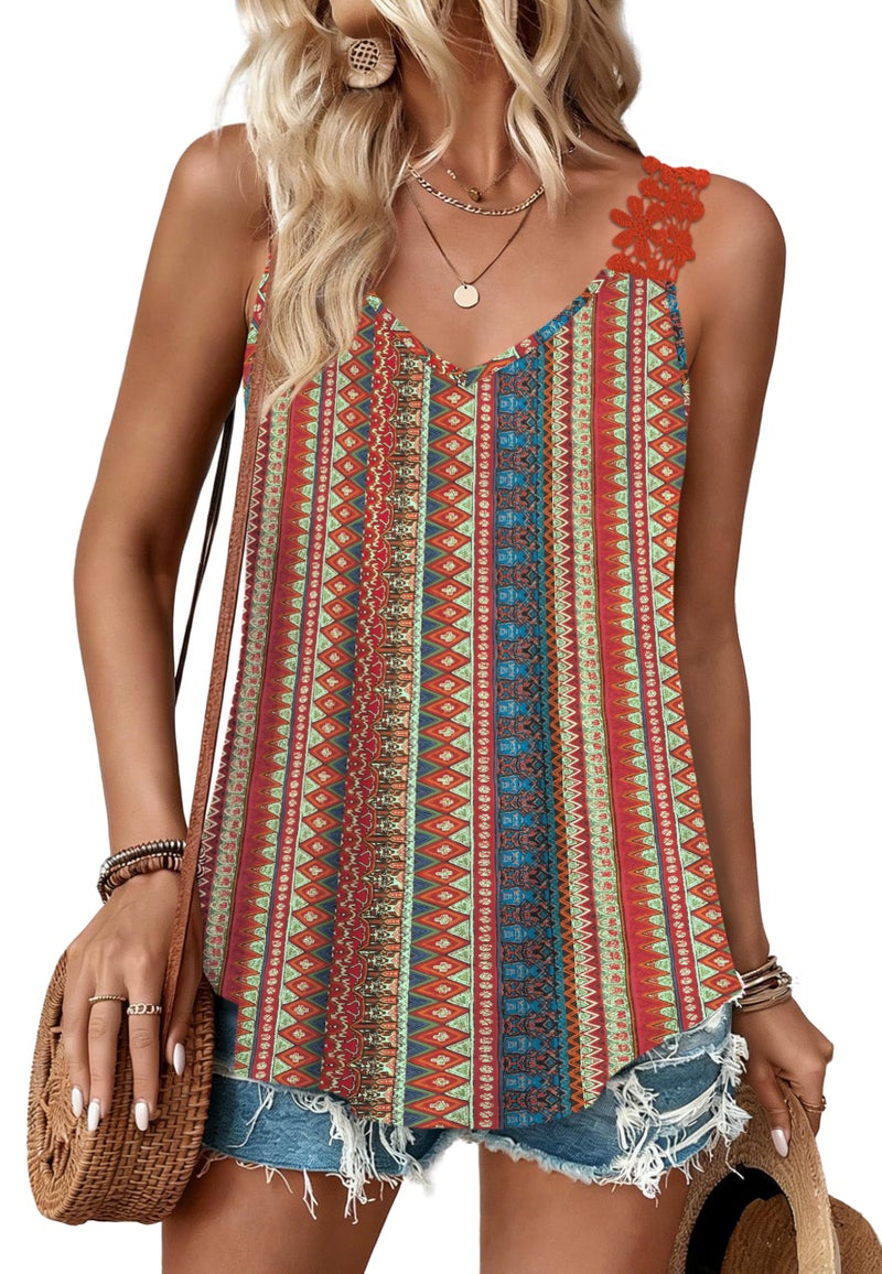 Sipaya Womens Tank Tops Sleeveless Tops for Women Flowy Loose Fit Trendy Spring Beach Vacation Clothes Camisole Valentine Shirts Red Boho XL - Image 1