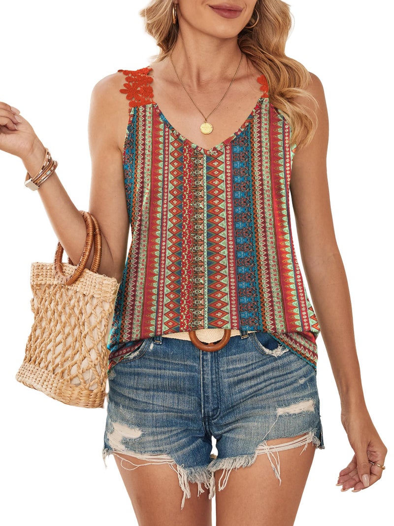 Sipaya Womens Tank Tops Sleeveless Tops for Women Flowy Loose Fit Trendy Spring Beach Vacation Clothes Camisole Valentine Shirts Red Boho XL - Image 2