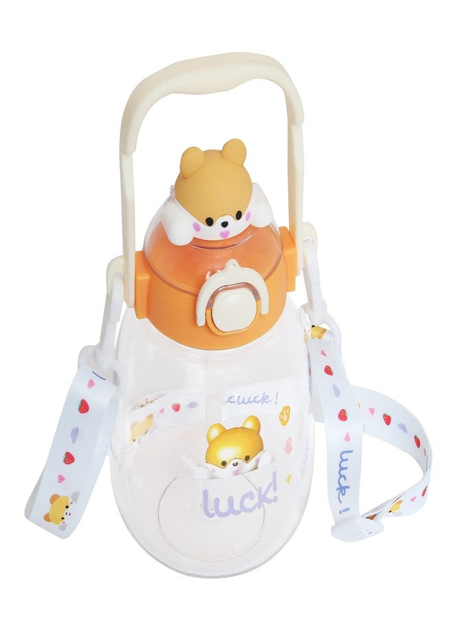 شيري بوكس زجاجة مياه باردة كبيرة الحجم من البلاستيك الخالي من مادة BPA من CherryBox، لطيفة التصميم، مزودة بغطاء قابل للطي وحزام كتف مع ملصقات يمكنك صنعها بنفسك (برتقالي) - Image 3