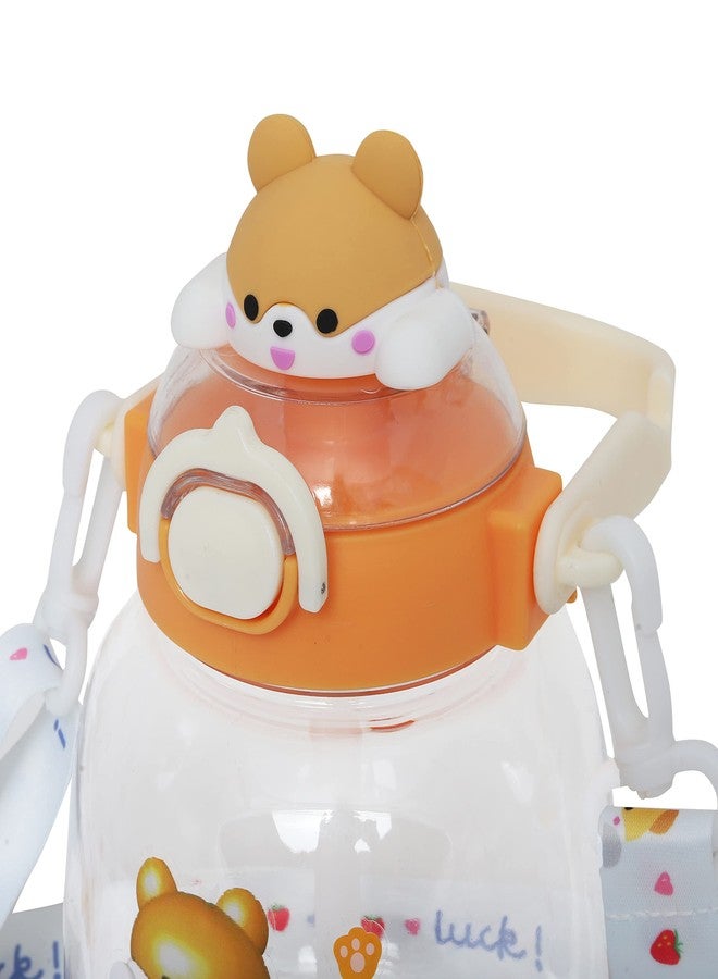 شيري بوكس زجاجة مياه باردة كبيرة الحجم من البلاستيك الخالي من مادة BPA من CherryBox، لطيفة التصميم، مزودة بغطاء قابل للطي وحزام كتف مع ملصقات يمكنك صنعها بنفسك (برتقالي) - Image 2