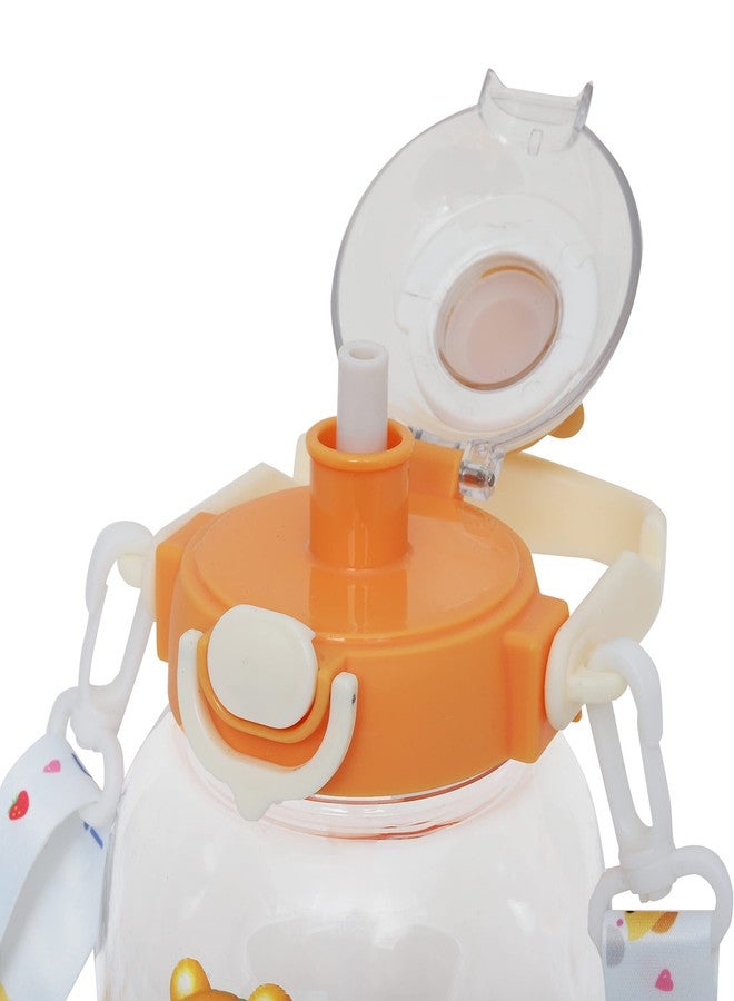 شيري بوكس زجاجة مياه باردة كبيرة الحجم من البلاستيك الخالي من مادة BPA من CherryBox، لطيفة التصميم، مزودة بغطاء قابل للطي وحزام كتف مع ملصقات يمكنك صنعها بنفسك (برتقالي) - Image 4