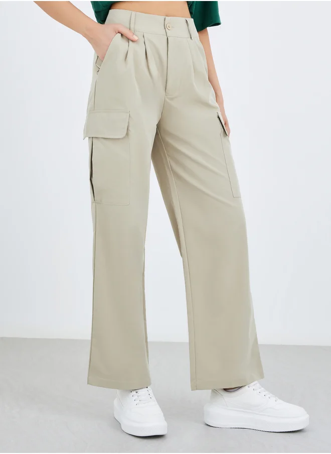 تايك تو Take Two Solid Wide Leg Cargo Pants