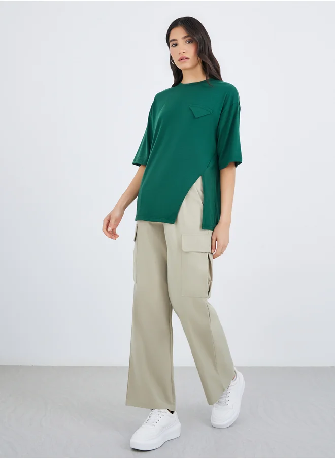 تايك تو Take Two Solid Wide Leg Cargo Pants