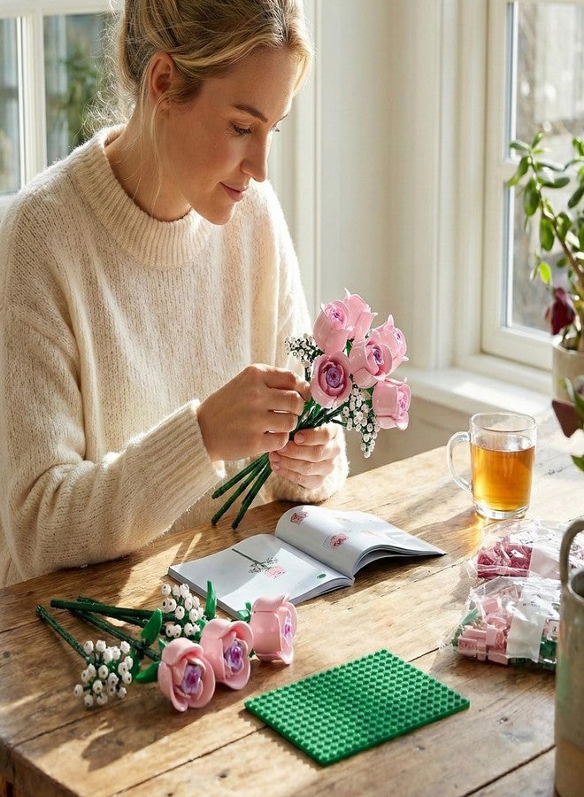 ENJBRICK Roses Flowers Building Set for Adults, Everlasting Botanical Floral Centerpiece, Aesthetic Mother's Day Home Decor, Beautiful Anniversary 615 Pcs - Image 4