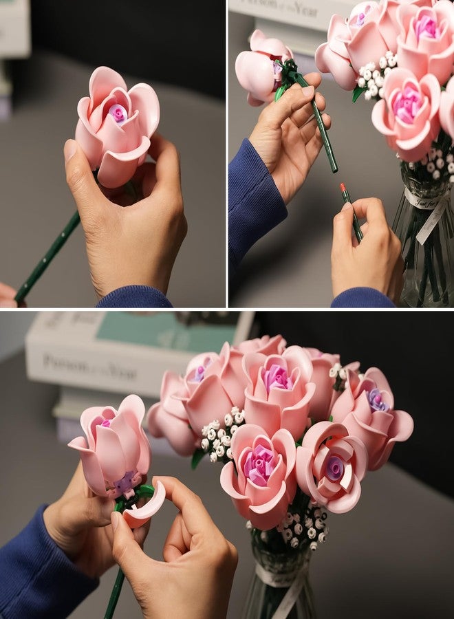 ENJBRICK Roses Flowers Building Set for Adults, Everlasting Botanical Floral Centerpiece, Aesthetic Mother's Day Home Decor, Beautiful Anniversary 615 Pcs - Image 3