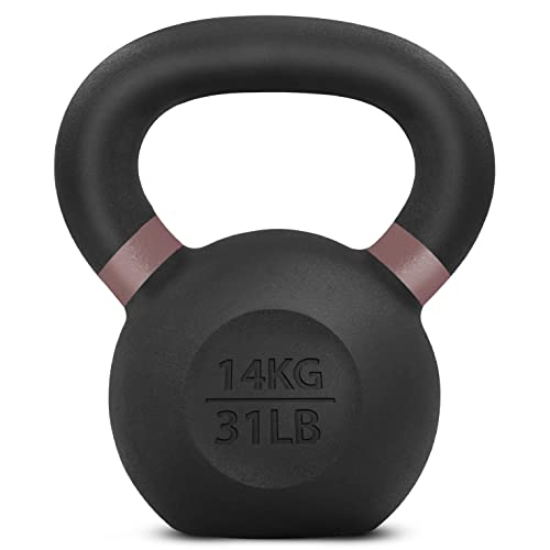 Yes4All Powder Coated Kettlebell, 31 lb Cast Iron Core Kettlebells with Non-Slip Handle & Flat Bottom for Conditioning, Heavy Duty for Strength Training - Single, Brown - Image 1