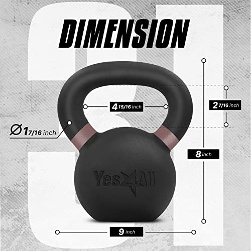 Yes4All Powder Coated Kettlebell, 31 lb Cast Iron Core Kettlebells with Non-Slip Handle & Flat Bottom for Conditioning, Heavy Duty for Strength Training - Single, Brown - Image 2