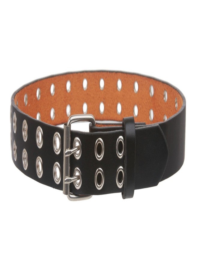 Kids 1" Snap On Two Row Grommets Leather Jean Belt, Black | L - 28"