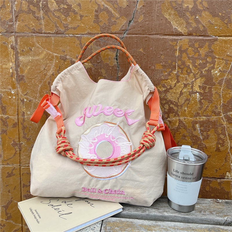 Strict Selection Of Internet Celebrities Same Style Japanese Style Ball Chain Embroidered Shopping Bag Women'S Fashion Small Large Capacity Shoulder Bag Trendy - Image 1