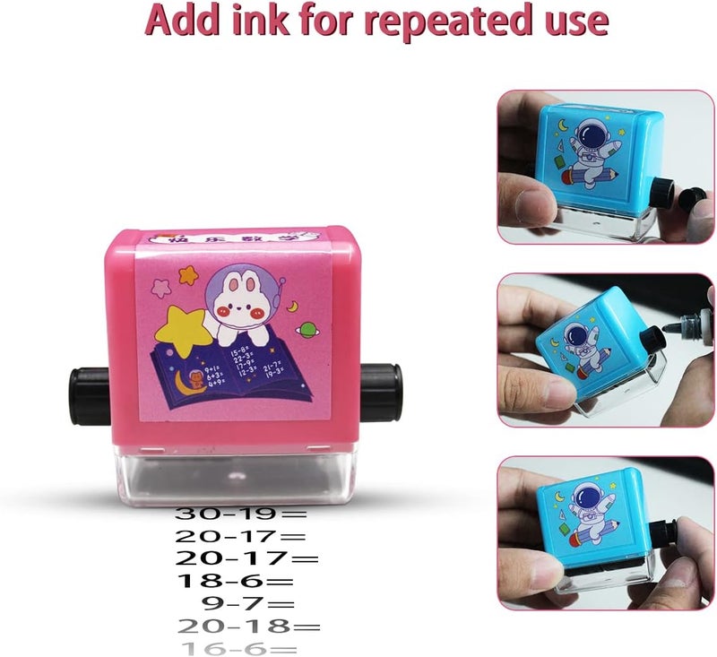 OneNine Math Roller Stamp for Kids, 4pcs Reusable Addition Subtraction Multiplication Division Teaching Stamps within 100 Math Practice Questions Learning Toy for Preschool Kindergarten Home School - Image 4