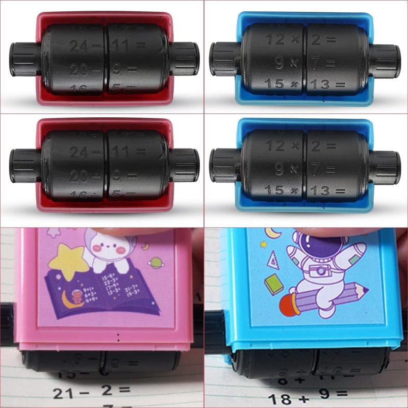 OneNine Math Roller Stamp for Kids, 4pcs Reusable Addition Subtraction Multiplication Division Teaching Stamps within 100 Math Practice Questions Learning Toy for Preschool Kindergarten Home School - Image 2