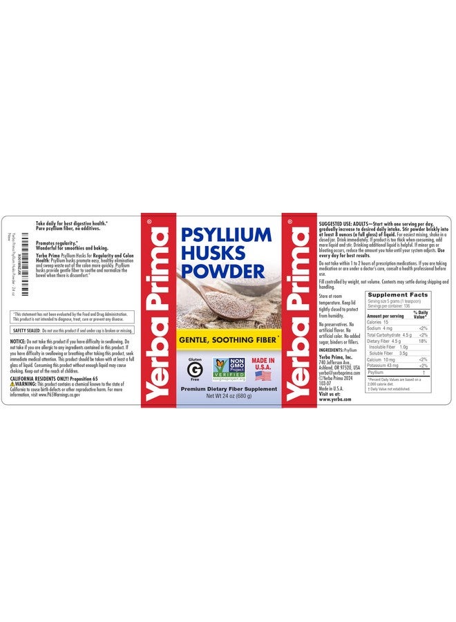 Yerba Prima Psyllium Husk Powder - 24 oz - Fine Ground, Unflavored, Sugar Free - Natural Fiber Supplement - Also for Baking - Contains Both Soluble & Insoluble Bulk for Regularity Support - Image 5