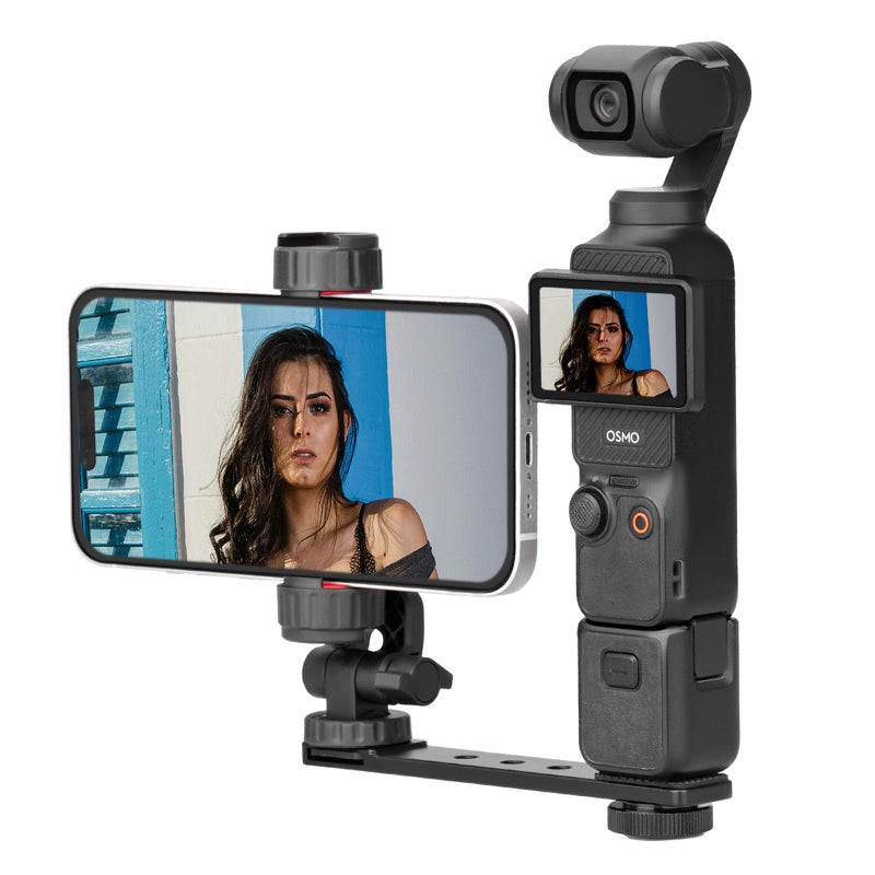 BRDRC Pocket 3 Phone Holder Mount, Metal Expansion Adapter Phone Clip with 1/4â€ Screw and Cold Shoe for DJI Osmo Pocket 3 Creator Combo Accessories - Can be Used with Tripod Selfie Stick - Image 1