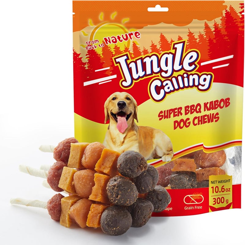 Jungle Calling Dog Treats, Multi-Flavor Kabob Dog Snacks, Dog Kabobs, Made with Chicken, Duck, Beef, Sweet Potato and Pumpkin, Rawhide Sticks for Dogs - Image 1