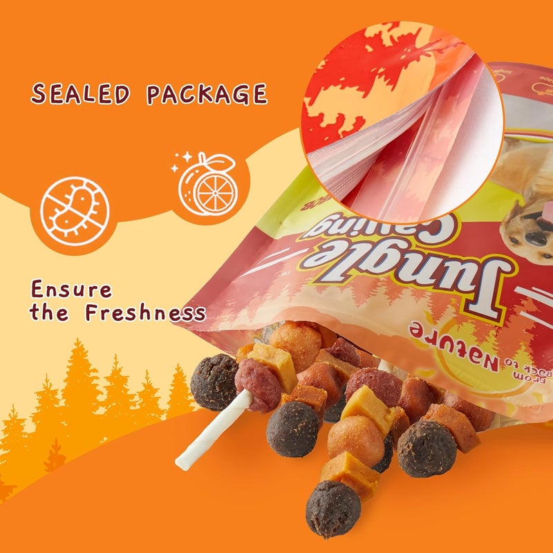 Jungle Calling Dog Treats, Multi-Flavor Kabob Dog Snacks, Dog Kabobs, Made with Chicken, Duck, Beef, Sweet Potato and Pumpkin, Rawhide Sticks for Dogs - Image 5