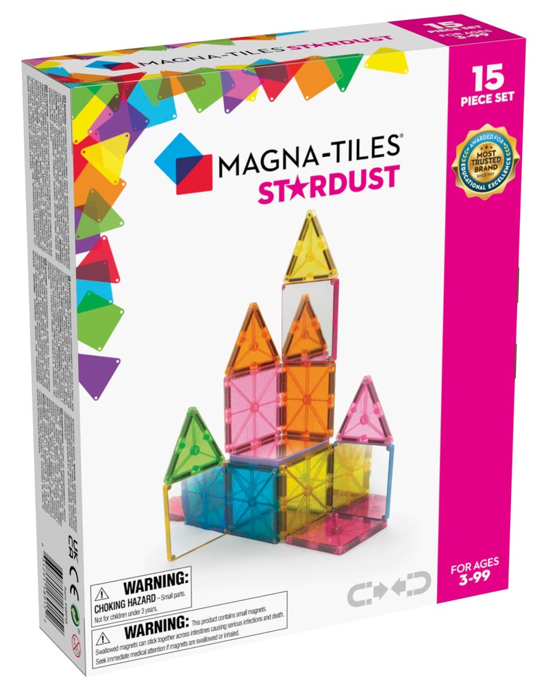 MAGNA-TILES مجموعة البناء المغناطيسية MAGNA-TILES ستاردست 15 قطعة، العلامة التجارية الأصلية للبناء المغناطيسي، من 3-99 سنوات مع 4 مربعات مرآة - Image 1