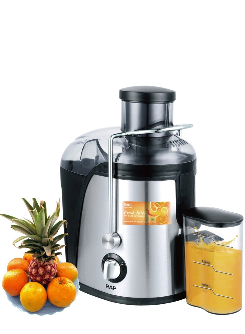 آر إيه أف عصارة راف - ٢٥٠ واط من الفولاذ المقاوم للصدأ | منخفضة الضوضاء، سهلة التنظيف، إبريق سعة ٣٥٠ مل، محرك ١٨٠٠٠ دورة في الدقيقة | عصارة فواكه وخضراوات طازجة للمنزل والمطبخ - Image 1