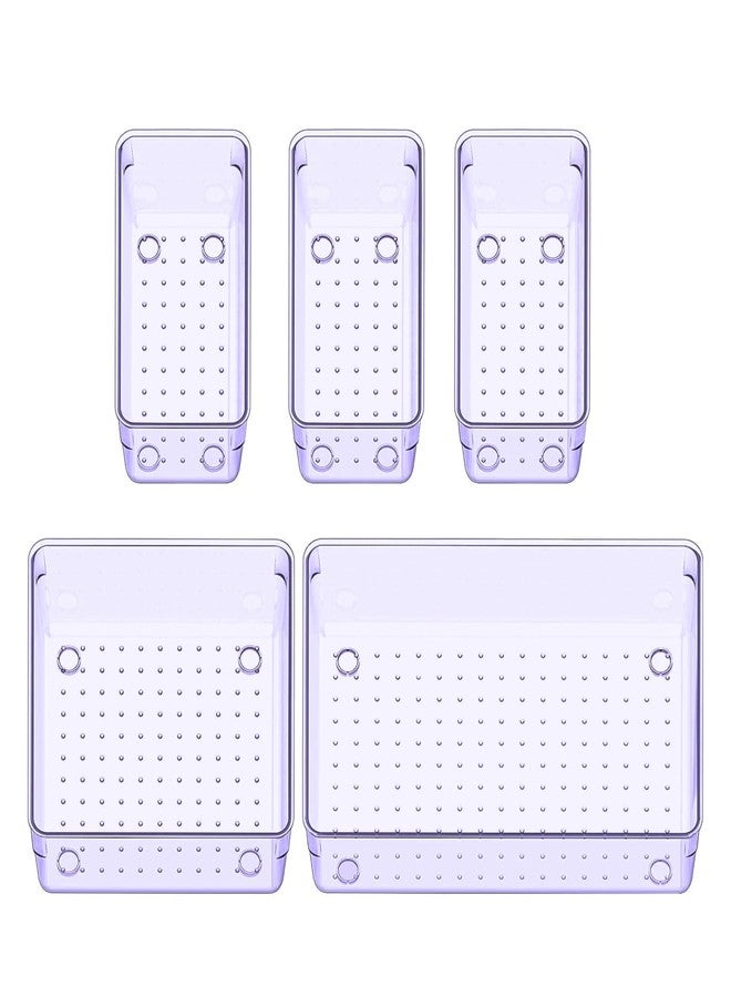 Boniry Drawer Storage Organizer | Drawer Organizer Trays Set Clear Plastic Storage Bins Bathroom Tray Dividers Acrylic Organizer | Dressing Table Organizer (Purple, 5 Pcs) - Image 1