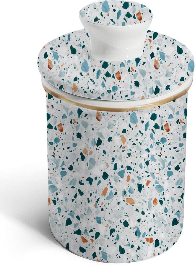 LEAZUL Butter Crock with Lid for Countertop,Ceramic French Butter Dish Keeper for Spreadable Soft Butter,3.7" Butter Container Holder with Terrazzo Marble Print, Housewarming Gift, Kitchen and Home Decor - Image 1